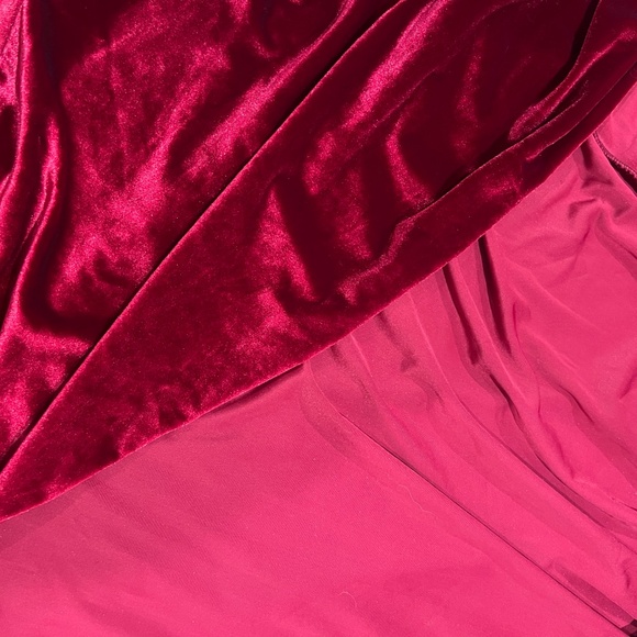 vintage red burgundy maxi dress velvet long sleeve deep v front slit wrap formal - Picture 6 of 10